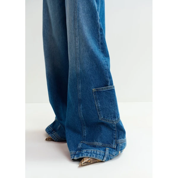 Essentiel Antwerp Blue flared leg cotton dual-panel jeans, view 5