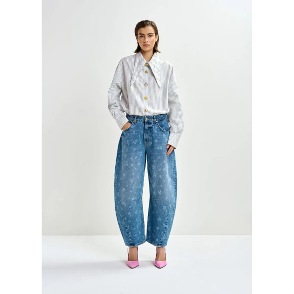 Essentiel Antwerp Blue floral-print barrel-leg cropped jeans, view 2