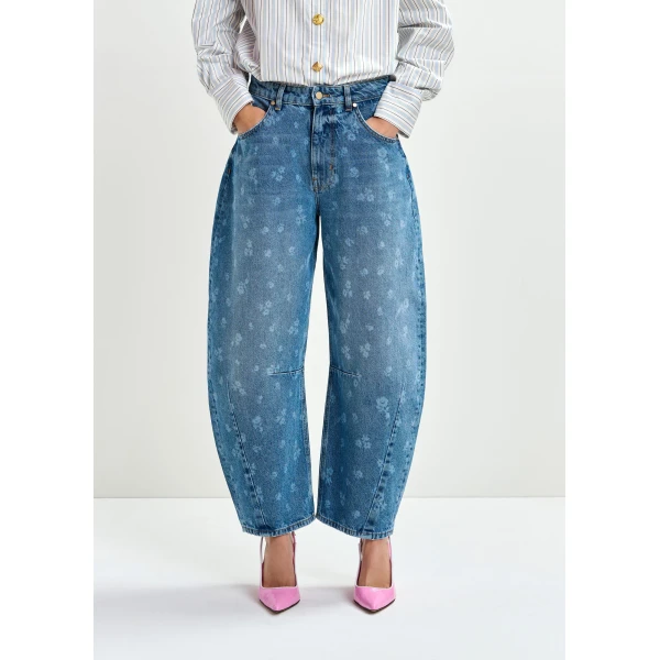 Essentiel Antwerp Blue floral-print barrel-leg cropped jeans, view 3