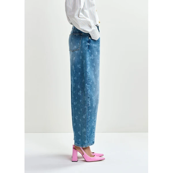 Essentiel Antwerp Blue floral-print barrel-leg cropped jeans, view 4