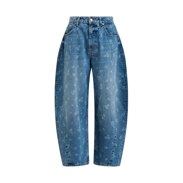 Essentiel Antwerp Blue floral-print barrel-leg cropped jeans