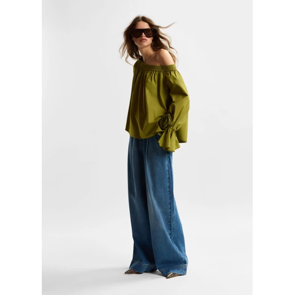 Essentiel Antwerp Blue organic cotton-blend wide-leg jeans, view 6
