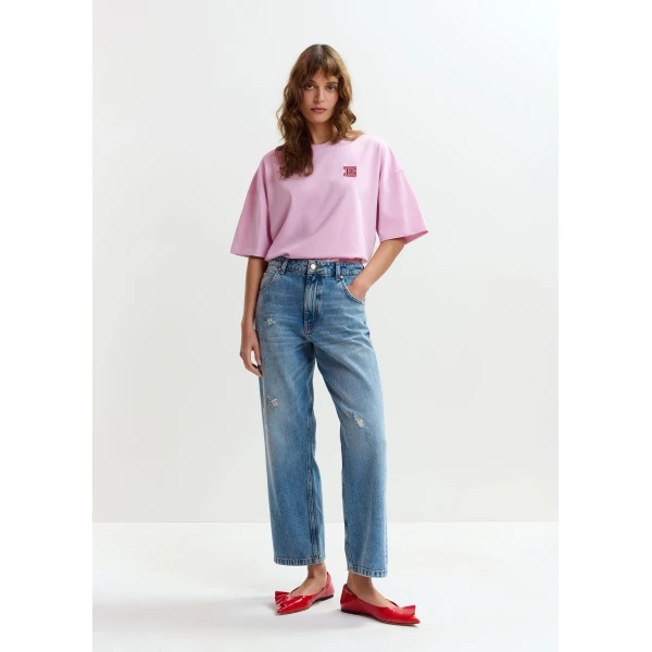 Essentiel Antwerp Blue organic cotton cropped boyfriend jeans, view 3