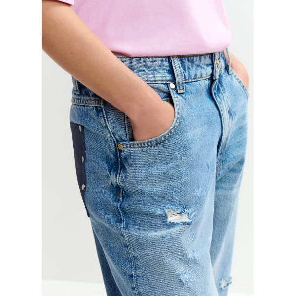 Essentiel Antwerp Blue organic cotton cropped boyfriend jeans, view 4