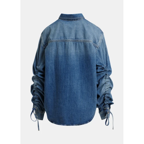 Essentiel Antwerp Blue oversized denim shirt with sleeve drawstrings, view 2