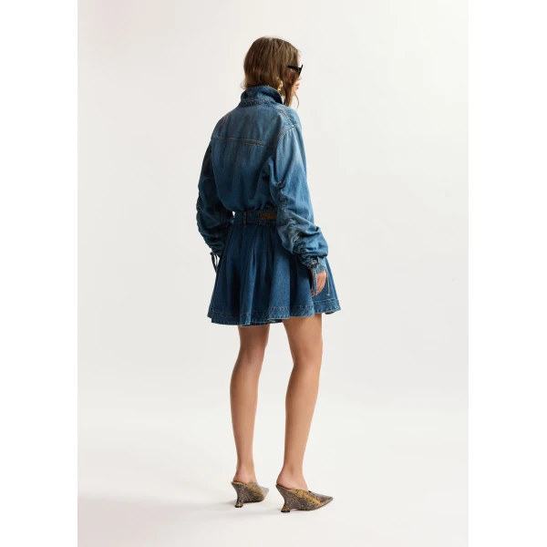 Essentiel Antwerp Blue oversized denim shirt with sleeve drawstrings, view 6