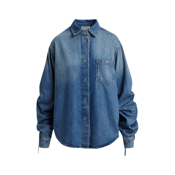 Essentiel Antwerp Blue oversized denim shirt with sleeve drawstrings