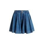 Essentiel Antwerp Blue pleated denim shorts in organic cotton