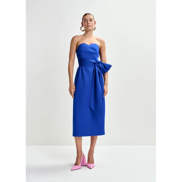 Essentiel Antwerp Blue strapless midi dress with wrap-belt, view 2