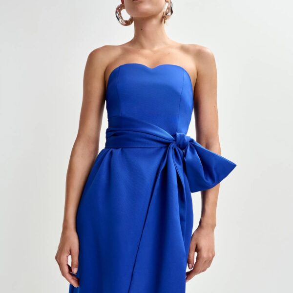 Essentiel Antwerp Blue strapless midi dress with wrap-belt, view 3