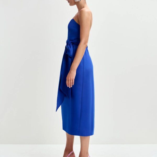 Essentiel Antwerp Blue strapless midi dress with wrap-belt, view 4