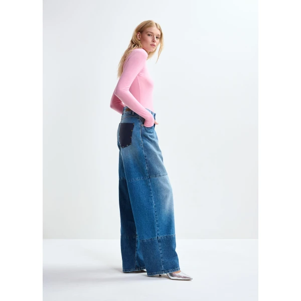 Essentiel Antwerp Blue wide-leg patchwork jeans, view 3