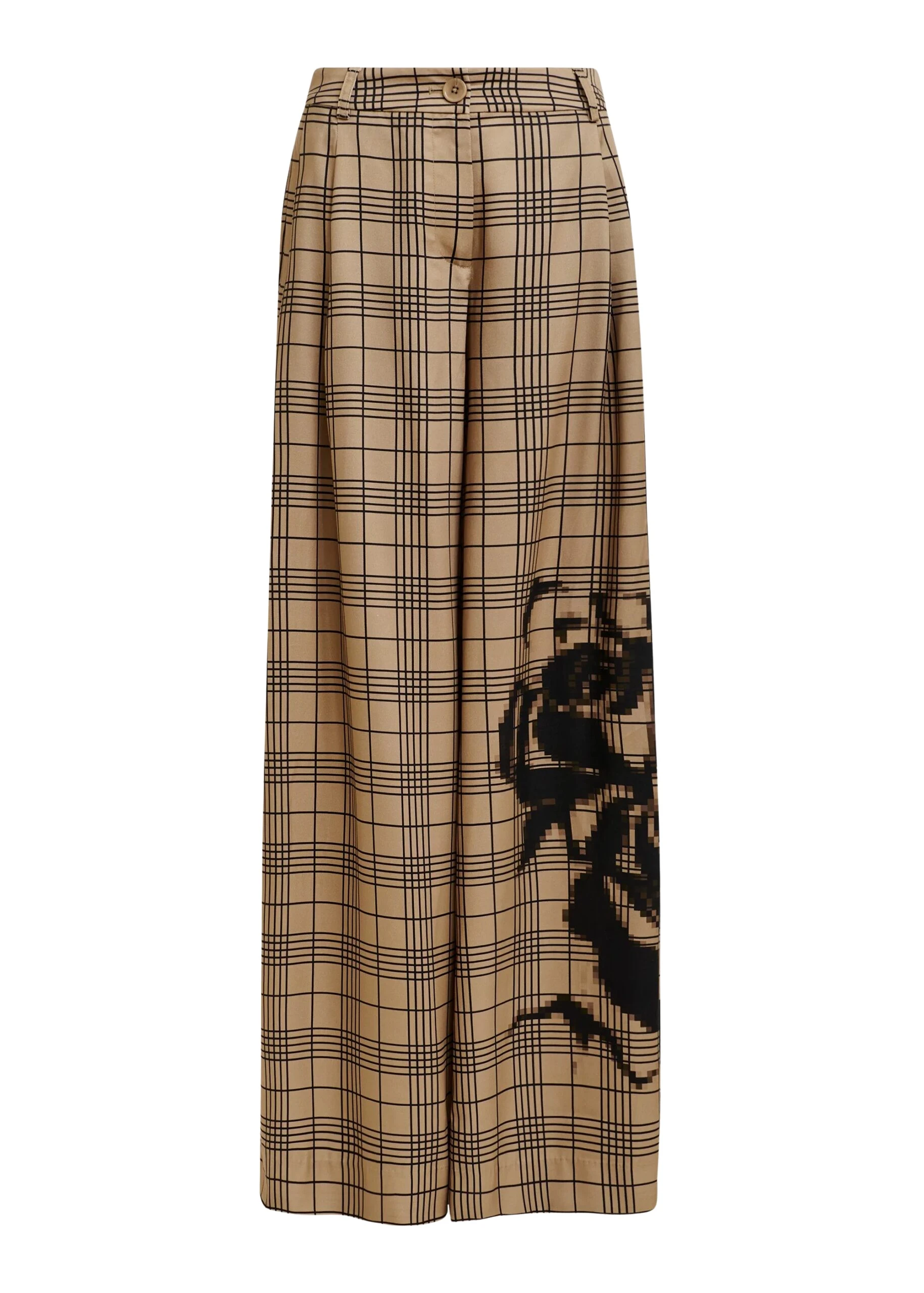 Essentiel-Antwerp-Brown-and-black-checked-wide-leg-pants-with-placed-print-scaled91763_nobg Essentiel Antwerp Brown and black checked wide-leg pants with placed print