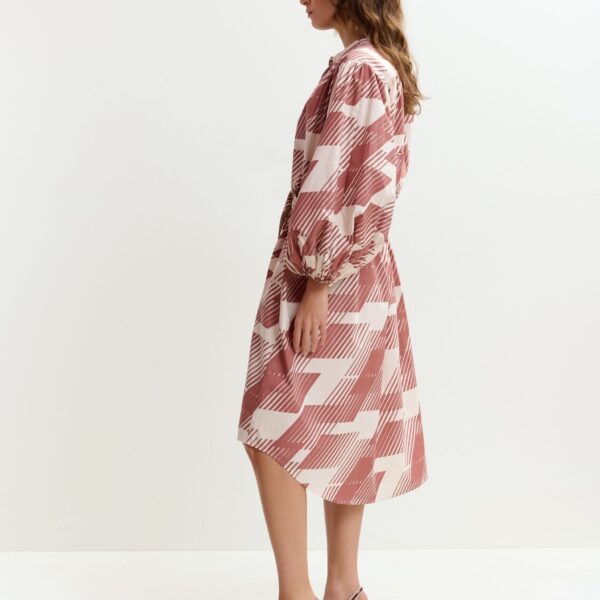 Essentiel Antwerp Brown and cream knee-length dress with mandarin collar, view 4