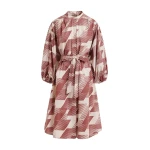 Essentiel Antwerp Brown and cream knee-length dress with mandarin collar
