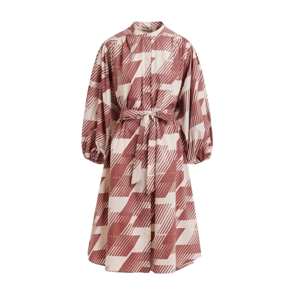 Essentiel Antwerp Brown and cream knee-length dress with mandarin collar