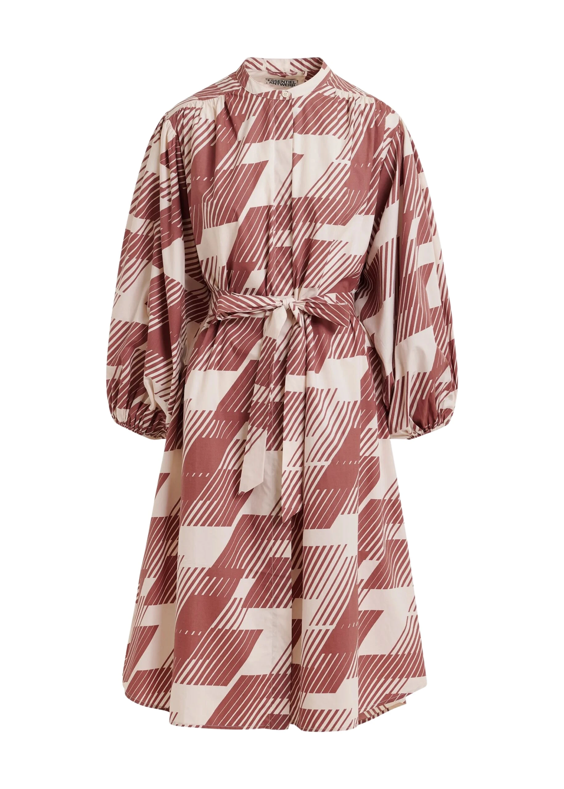 Essentiel-Antwerp-Brown-and-cream-knee-length-dress-with-mandarin-collar-scaled59473_nobg Essentiel Antwerp Brown and cream knee-length dress with mandarin collar