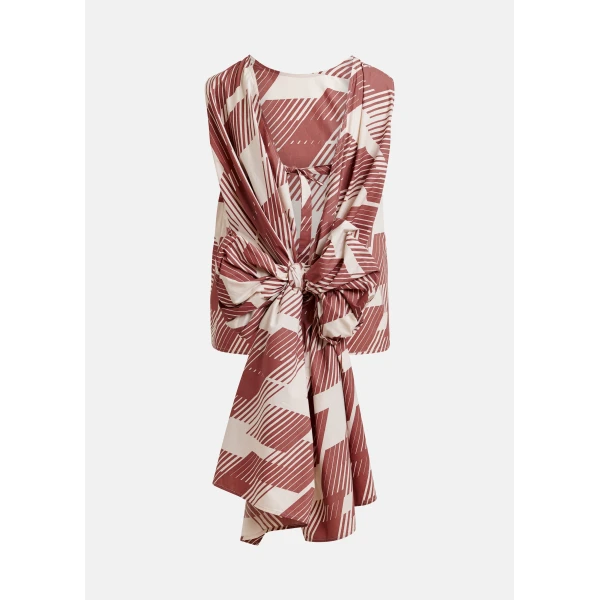 Essentiel Antwerp Brown and off-white cotton wrap tie top with low back, view 3