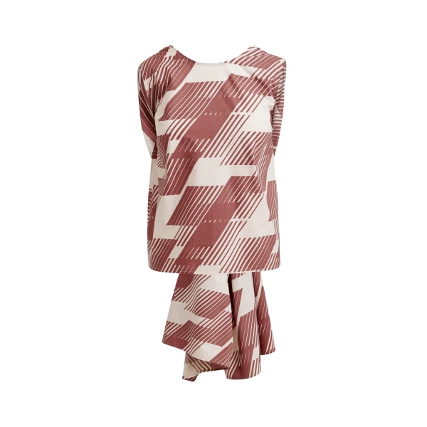 Essentiel Antwerp Brown and off-white cotton wrap tie top with low back