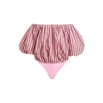 Essentiel Antwerp Brown and pink gathered bodysuit with puffed sleeves