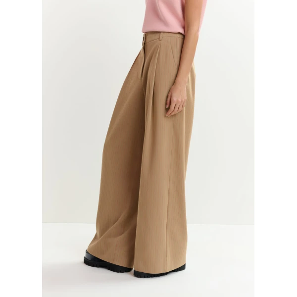 Essentiel Antwerp Brown and red checked wide-leg pants, view 4