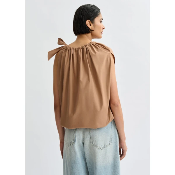 Essentiel Antwerp Brown asymmetric top with neck-tie ribbon, view 5