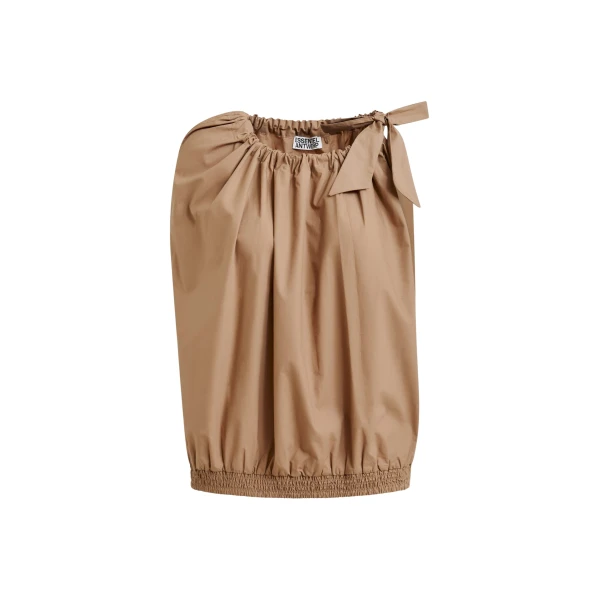 Essentiel Antwerp Brown asymmetric top with neck-tie ribbon
