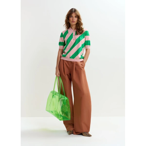 Essentiel Antwerp Brown barrel-leg pants with pleated waist, view 3