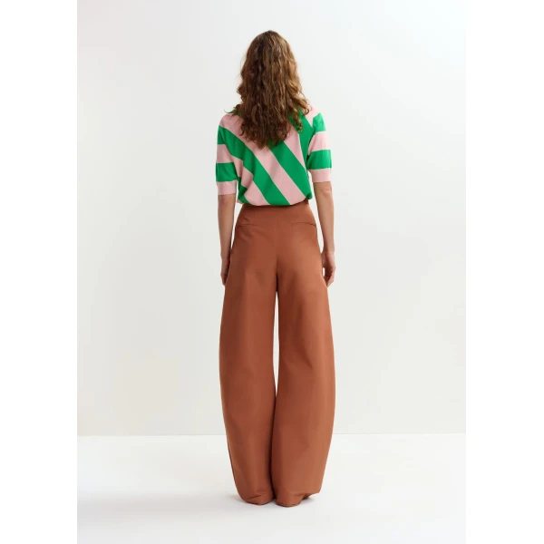 Essentiel Antwerp Brown barrel-leg pants with pleated waist, view 6