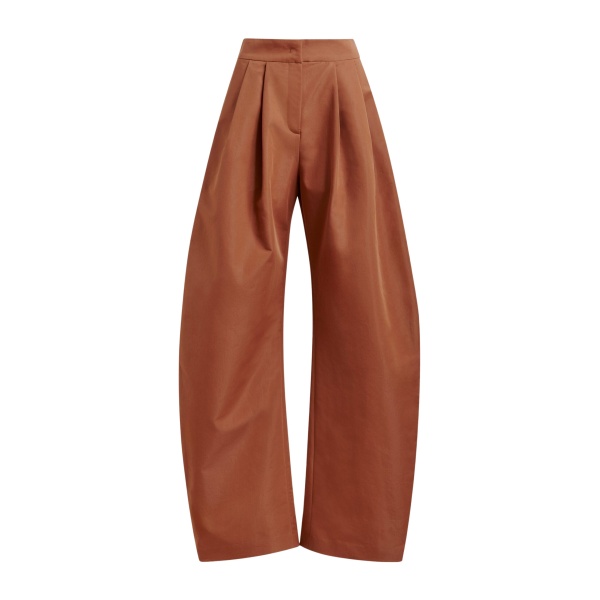 Brown barrel-leg pants with pleated waist
