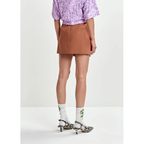 Essentiel Antwerp Brown cotton-blend mini skirt with appliquéd bow, view 6