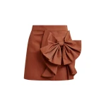 Essentiel Antwerp Brown cotton-blend mini skirt with appliquéd bow