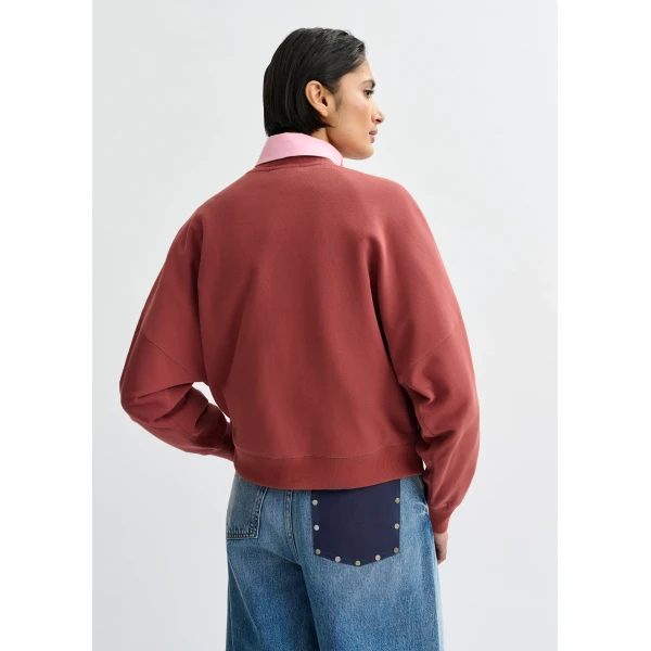Essentiel Antwerp Brown cotton sweatshirt with off-white floral sequin and bead-embellished embroidery Top, view 4