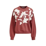 Essentiel Antwerp Brown cotton sweatshirt with off-white floral sequin and bead-embellished embroidery Top