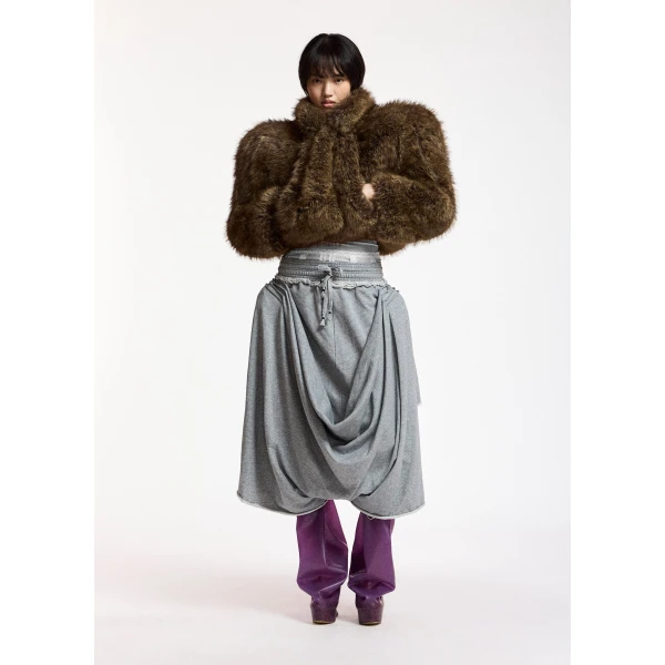 Essentiel Antwerp Brown cropped faux-fur jacket with sculpted raglan sleeves, view 2