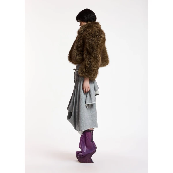 Essentiel Antwerp Brown cropped faux-fur jacket with sculpted raglan sleeves, view 4
