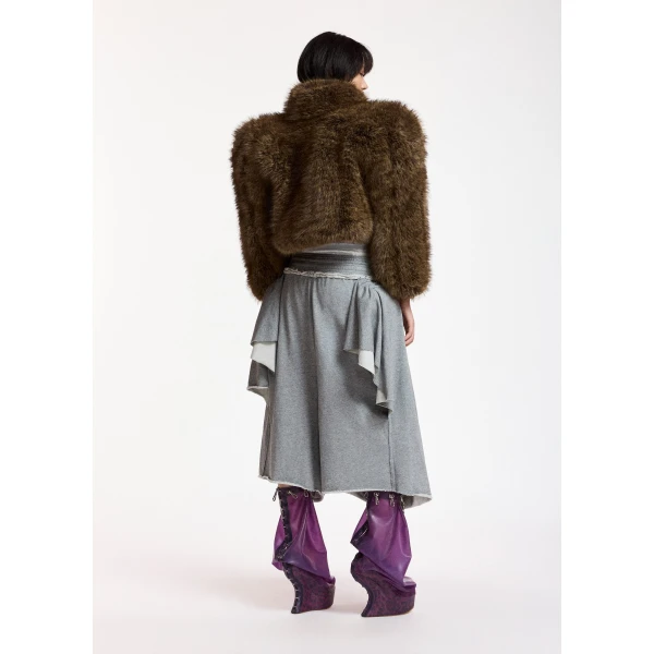 Essentiel Antwerp Brown cropped faux-fur jacket with sculpted raglan sleeves, view 6