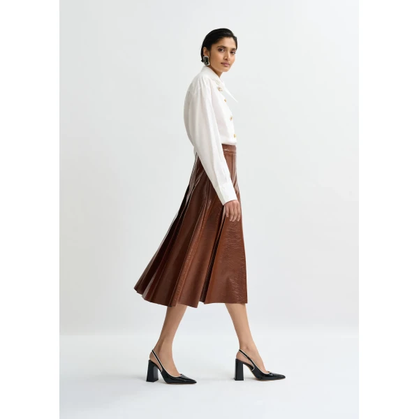 Essentiel Antwerp Brown faux leather midi skirt, view 4