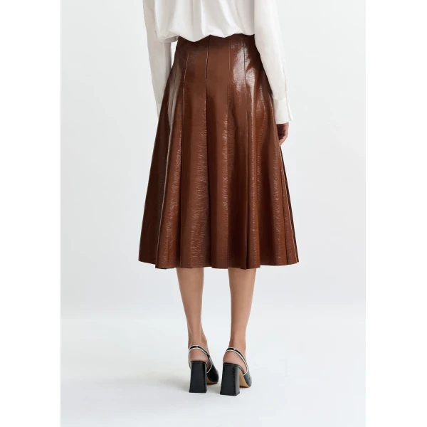 Essentiel Antwerp Brown faux leather midi skirt, view 5
