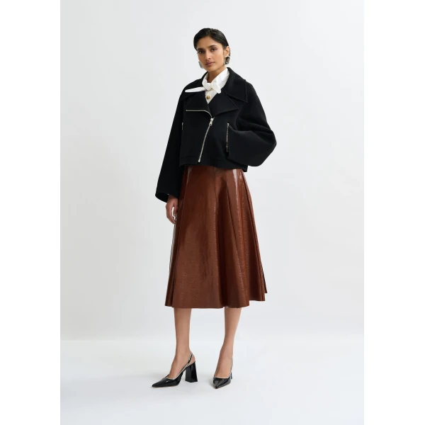 Essentiel Antwerp Brown faux leather midi skirt, view 6