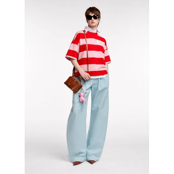 Essentiel Antwerp Burgundy, Pink and red striped cotton-blend sweatshirt Top, view 4