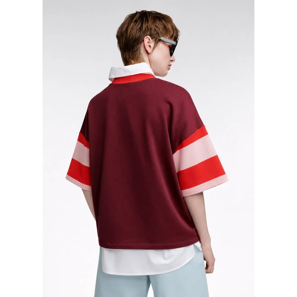 Essentiel Antwerp Burgundy, Pink and red striped cotton-blend sweatshirt Top, view 6