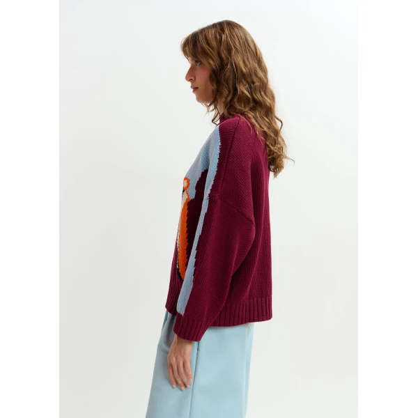 Essentiel Antwerp Burgundy, blue and orange jacquard cotton sweater, view 4