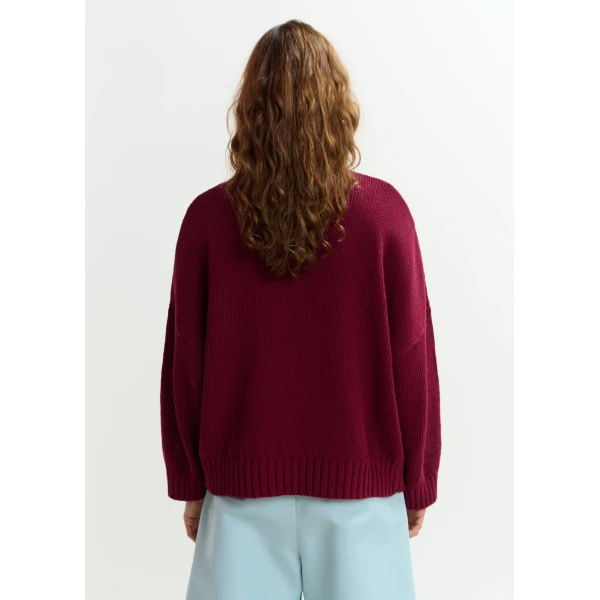 Essentiel Antwerp Burgundy, blue and orange jacquard cotton sweater, view 5
