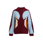 Essentiel Antwerp Burgundy, blue and orange jacquard cotton sweater