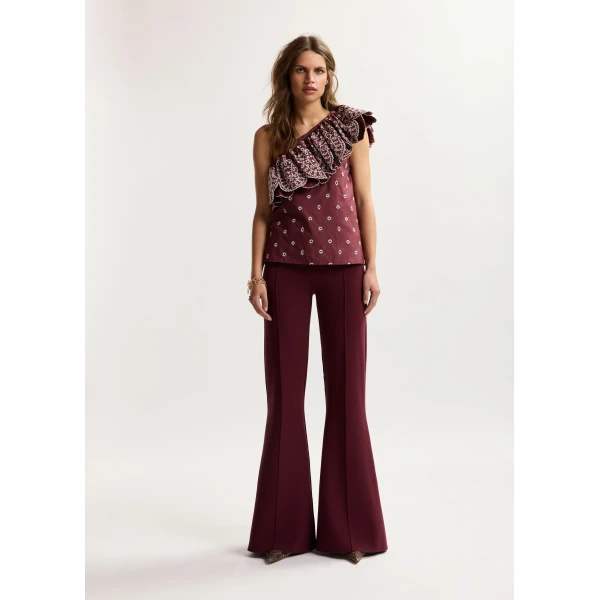 Essentiel Antwerp Burgundy flared pants with high-rise waist, view 2