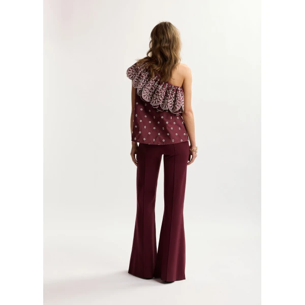 Essentiel Antwerp Burgundy flared pants with high-rise waist, view 4