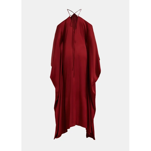 Essentiel Antwerp Burgundy halterneck maxi dress with waterfall sides, view 2