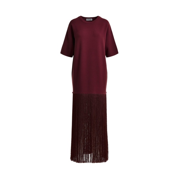 Burgundy mini dress with fringed hemline