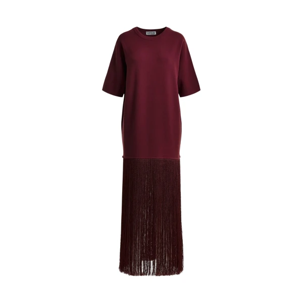 Essentiel Antwerp Burgundy mini dress with fringed hemline